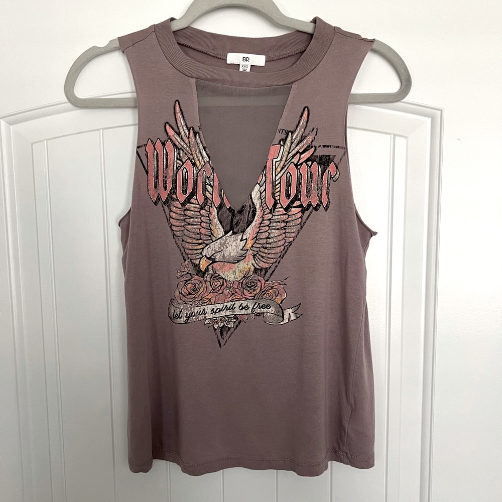 BP | Graphic Sleeveless T-shirt | Sheer V-neck